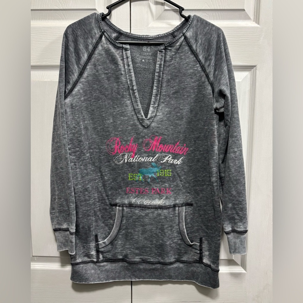 Charcoal Gray V-Neck Women's Sweater With Pockets